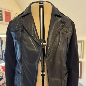 All Saints Dial Leather Biker Jacket - Black - M
